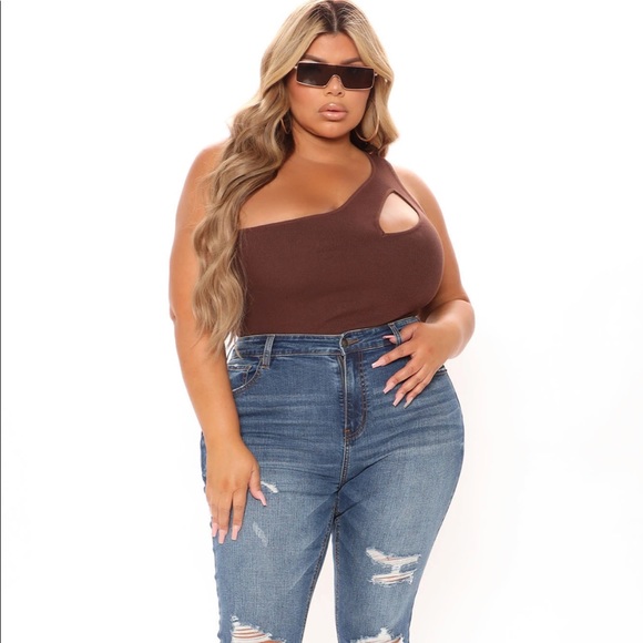 Brown one shoulder Bodysuit - Picture 2 of 3